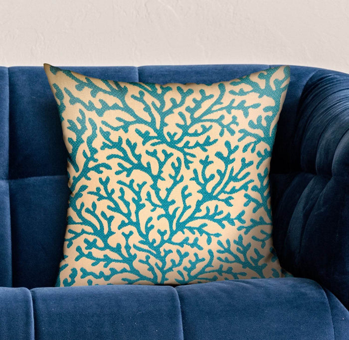 Marlin Vines Blue, cream Floral Luxury Throw Pillow - Plutus Brands