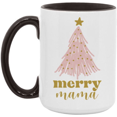 Merry Mama ceramic coffee mug in White/Black