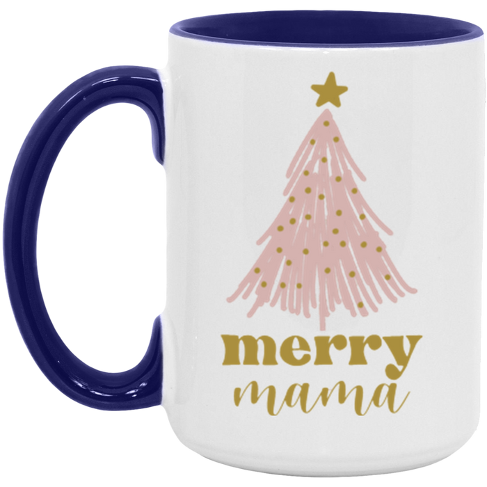 Merry Mama ceramic coffee mug in White/Midnight Blue