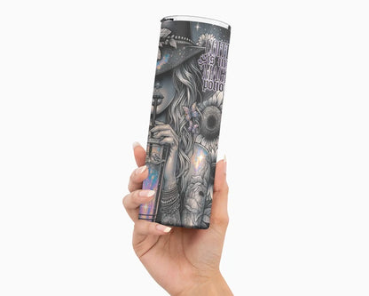 Midnight Blooms and Morning Brews tumbler with colorful galaxy inspired coffee cup