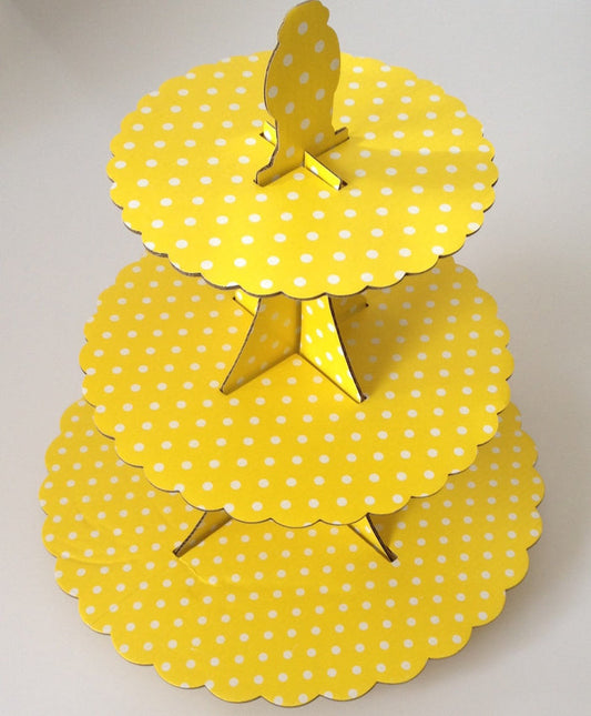 New 3 Tier Cupcake Stand Cardboard Yellow Wedding Party Cake Cookie Shiny Cake Stand Party polka dot