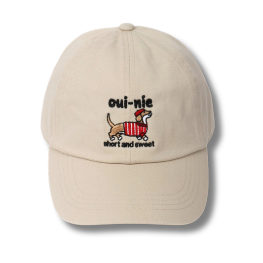 Oui-Nie Embroidered Beige Baseball Cap