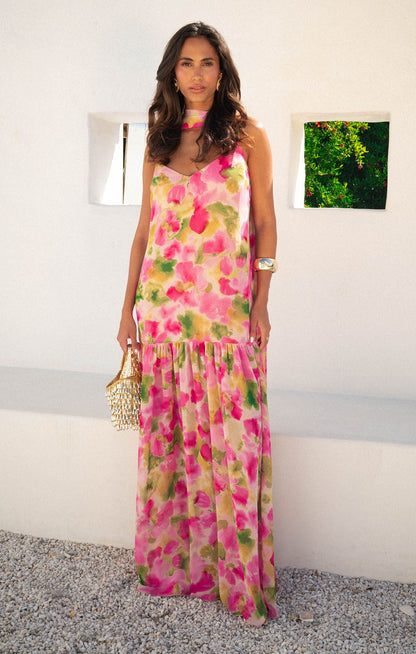 Dalia Maxi Dress ~ Watercolor Floral Chiffon