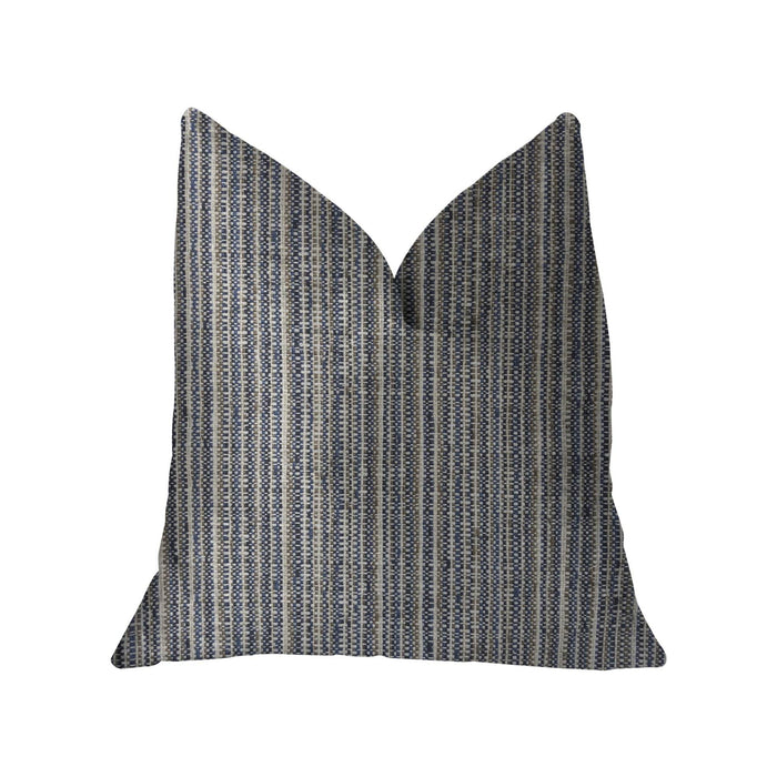 Parallel Lanes Blue, Beige and Brown Luxury Throw Pillow - Plutus Brands