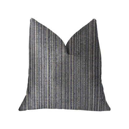 Parallel Lanes Blue, Beige and Brown Luxury Throw Pillow - Plutus Brands