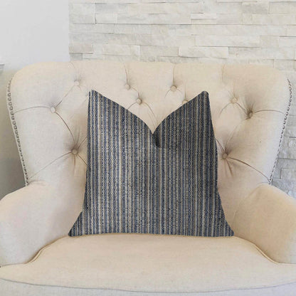 Parallel Lanes Blue, Beige and Brown Luxury Throw Pillow - Plutus Brands