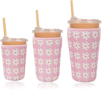 Pink Daisy Print Cup Sleeve