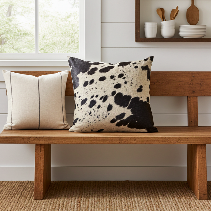 Plutus Black Cowhide Animal Luxury Throw Pillow