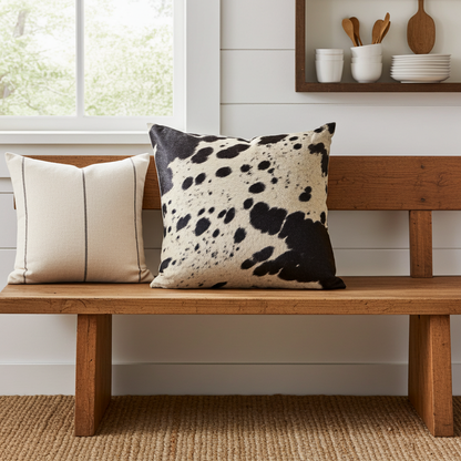 Plutus Black Cowhide Animal Luxury Throw Pillow