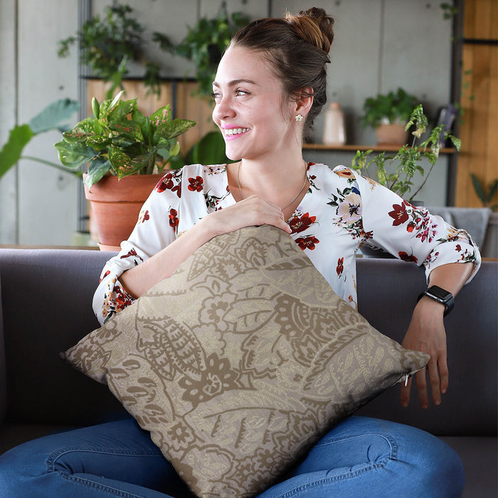 Plutus Brown Mustard Jacquard Luxury Throw Pillow - Plutus Brands