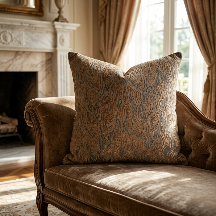 Plutus Burnished Bronze Yarns Shiny Fabric With Twig Pattern Luxury Throw Pillow