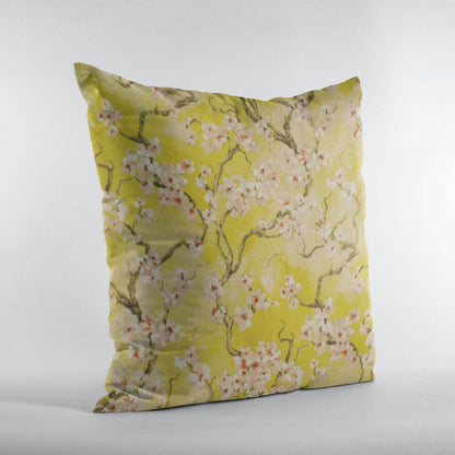 Plutus Curry Garden Cherry Blossoms Printed On A Linen Looking Polyester. Luxury Throw Pillow - Plutus Brands