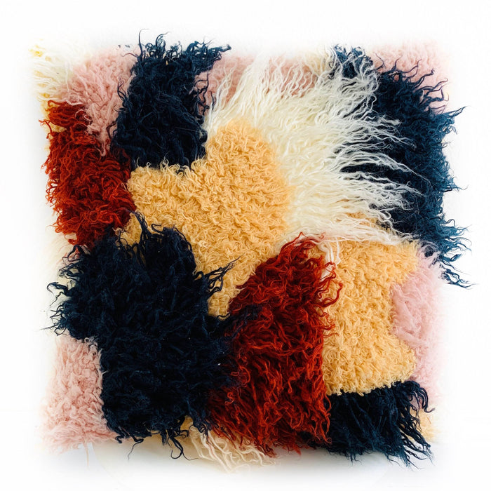 Plutus Red, White, Blue Fanciful Boho Animal Faux Fur Luxury Throw Pillow - Plutus Brands