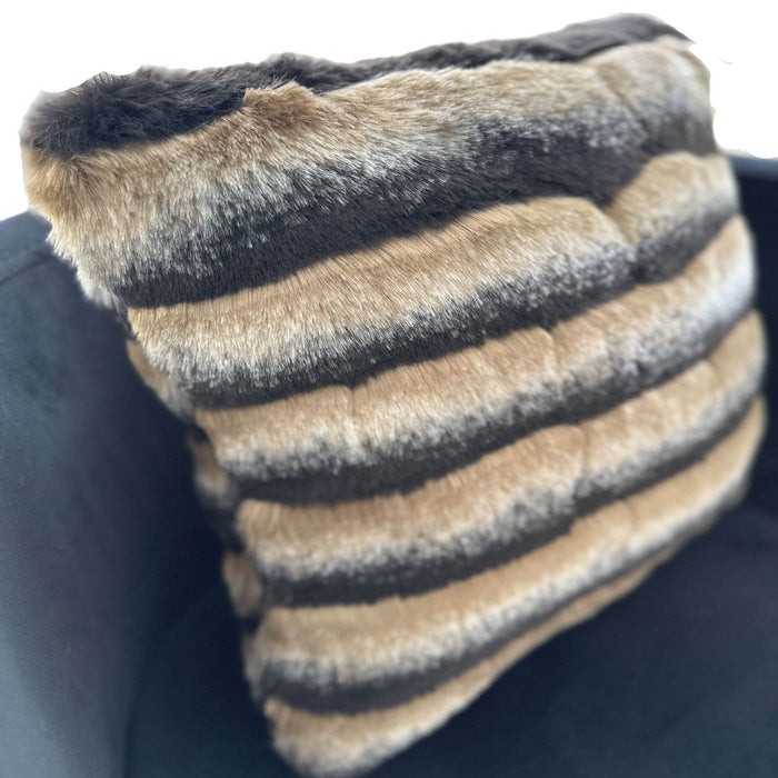 Plutus Taupe, Black Wild Wolf Animal Faux Fur Luxury Throw Pillow - Plutus Brands