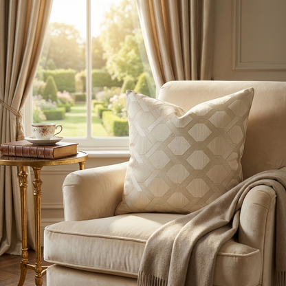 Plutus Wheat Diamond Shiny Fabric With Embroydery Luxury Throw Pillow