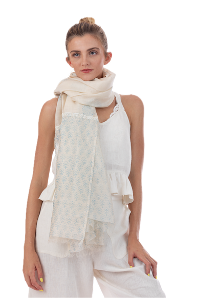 Provence Blue Silk Cotton Scarf