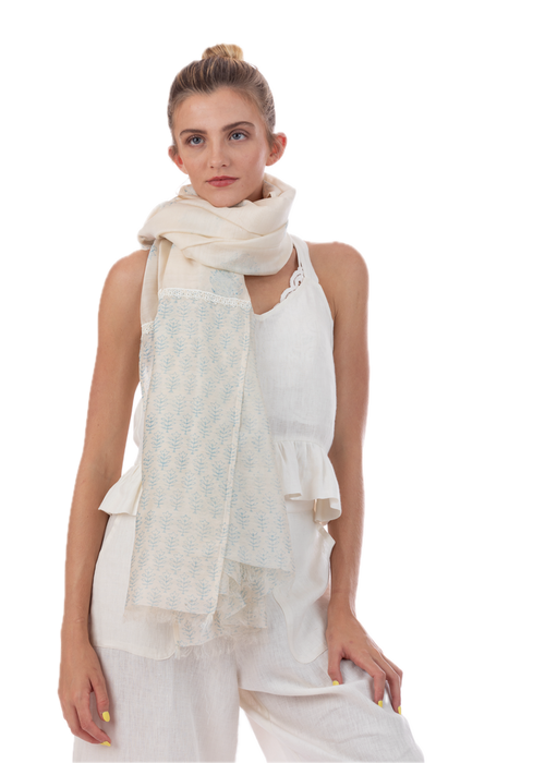 Provence Blue Silk Cotton Scarf