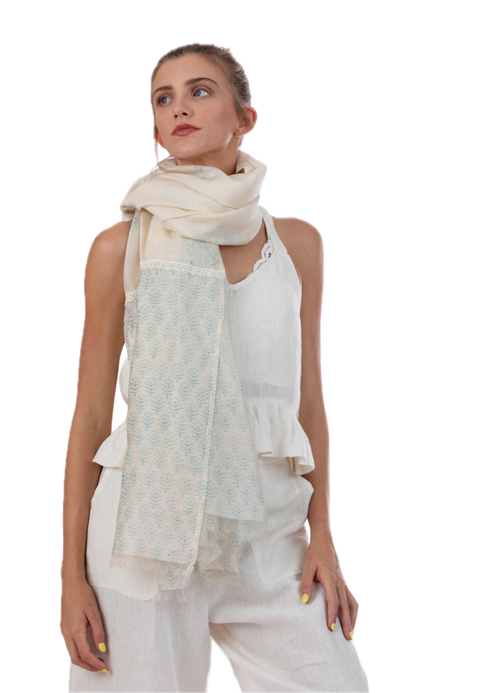 Provence Blue Silk Cotton Scarf