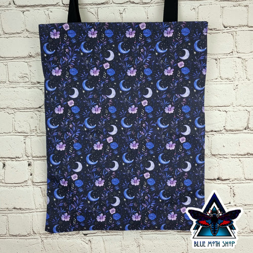 Purple Floral Moon 100% Cotton Canvas Tote Bag