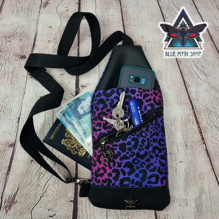 Purple Leopard Mini Travel Sling Bag