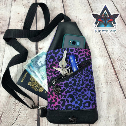 Purple Leopard Mini Travel Sling Bag