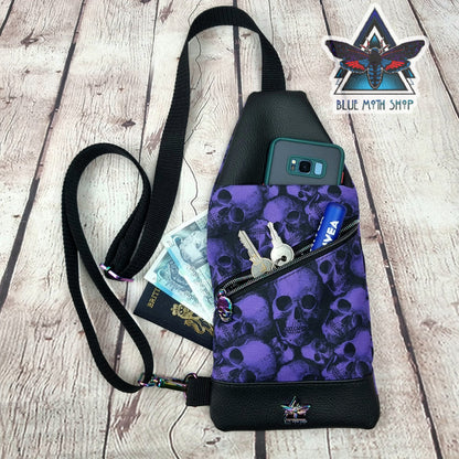 Purple Skulls Mini Travel Sling Bag