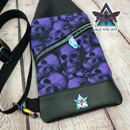 Purple Skulls Mini Travel Sling Bag