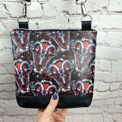 Red Baphomed Goat Skull medium crossbody bag