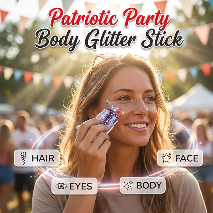 Red White & Blue Hair and Body Glitter Stick