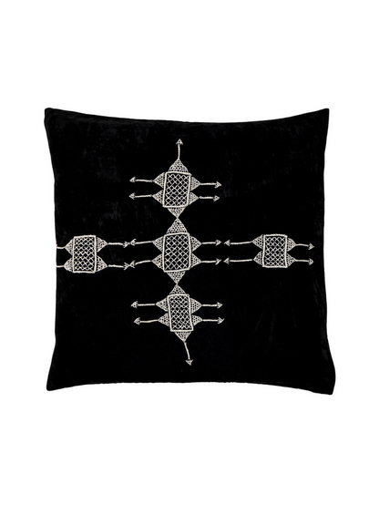 Rufia Charcoal Embroidered Velvet Pillow Cover