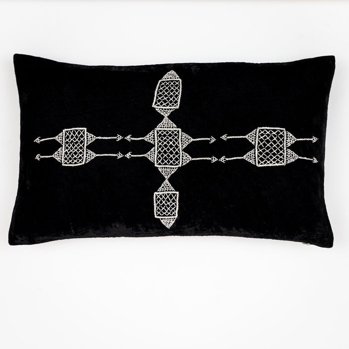 Rufia Charcoal Embroidered Velvet Pillow Cover