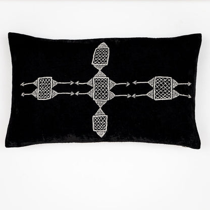 Rufia Charcoal Embroidered Velvet Pillow Cover