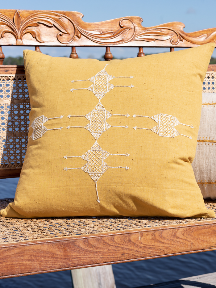Rufia Yellow with Shell Embroidery Pillow