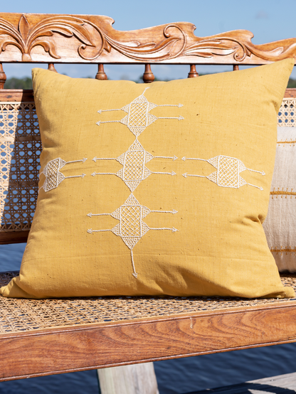 Rufia Yellow with Shell Embroidery Pillow