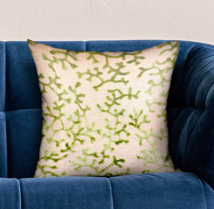 Sage Reef Apple Green Floral Luxury Throw Pillow - Plutus Brands