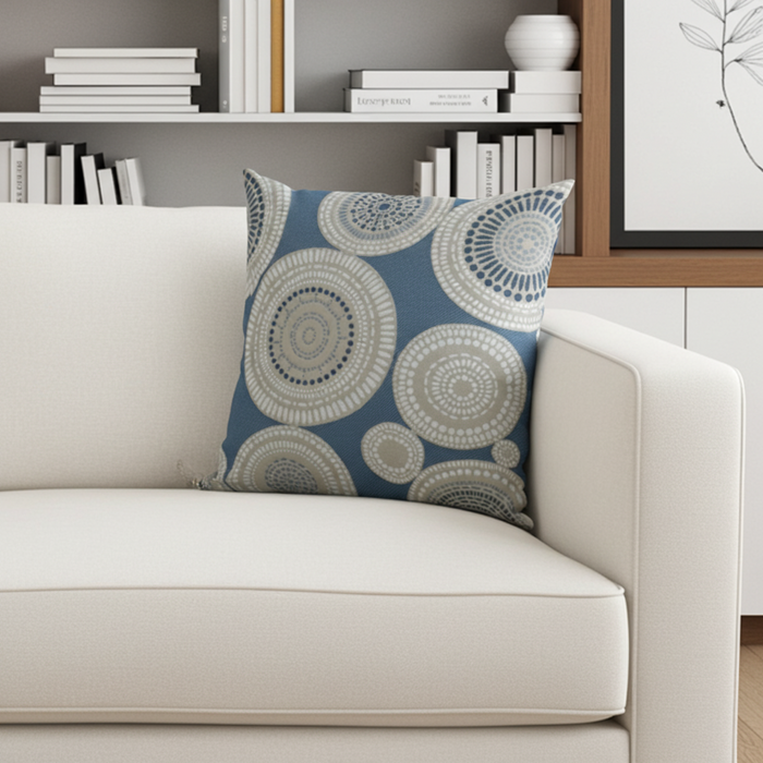 Seashell Haven Blue, cream Motif Luxury Throw Pillow