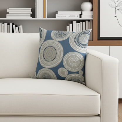 Seashell Haven Blue, cream Motif Luxury Throw Pillow
