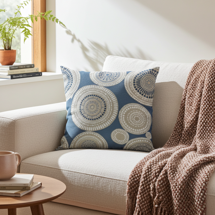 Seashell Haven Blue, cream Motif Luxury Throw Pillow