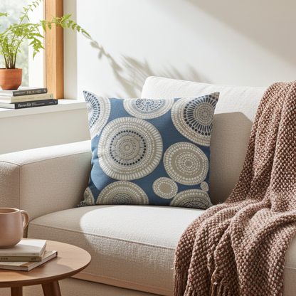 Seashell Haven Blue, cream Motif Luxury Throw Pillow
