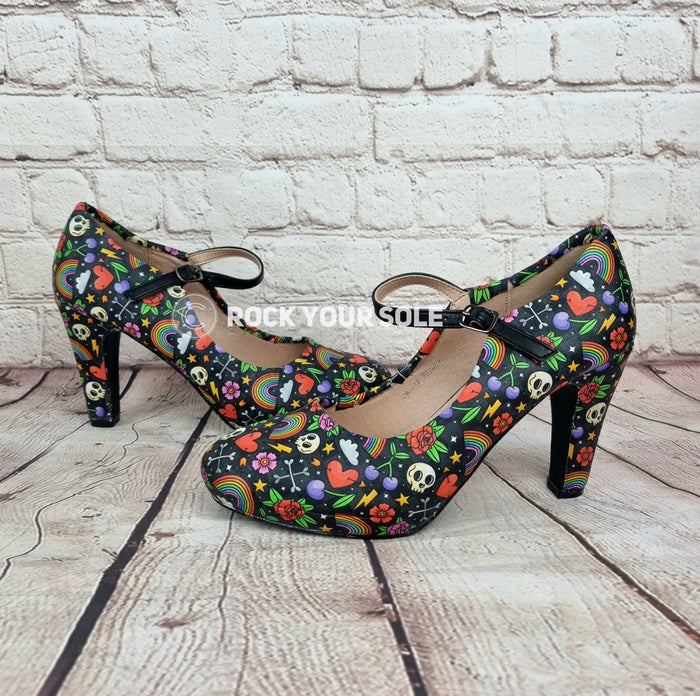 Skulls and Rainbows 4inch heels with staps