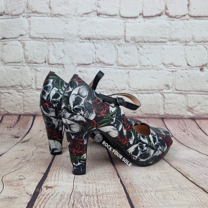 Skulls and Roses 4inch heels with staps
