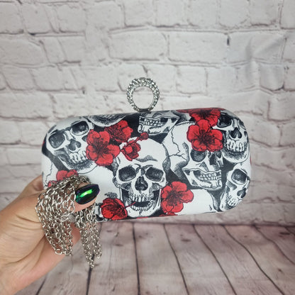 Skulls and roses wedding clutch bag