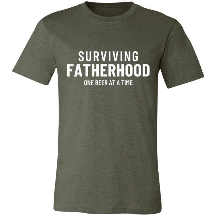 Surviving Fatherhood One Beer At A Time graphic t-shirt in Heather Military Green