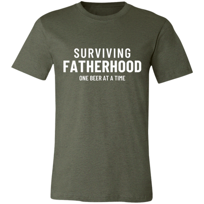 Surviving Fatherhood One Beer At A Time graphic t-shirt in Heather Military Green
