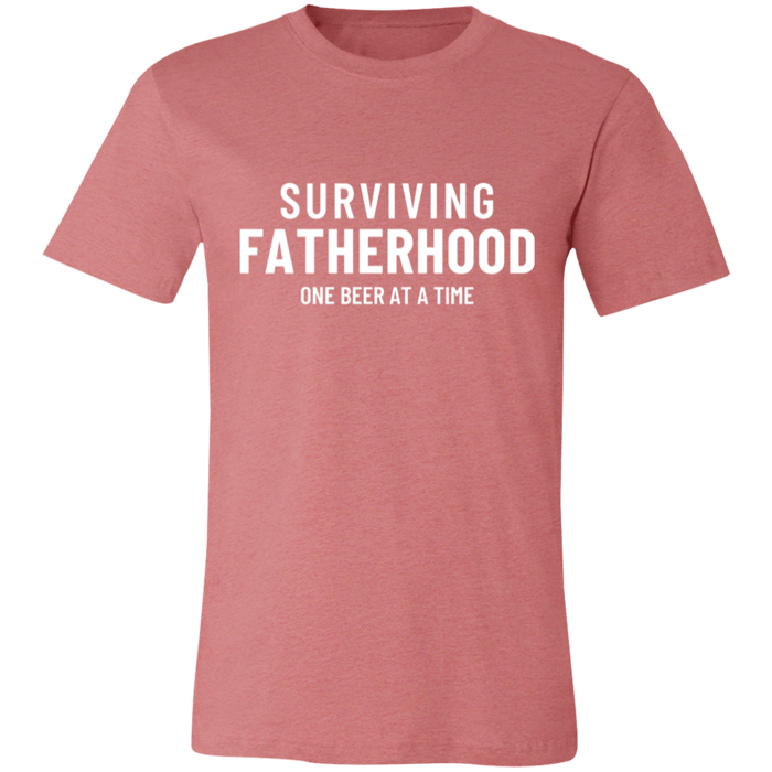 Surviving Fatherhood One Beer At A Time graphic t-shirt in Heather Mauve