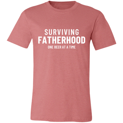 Surviving Fatherhood One Beer At A Time graphic t-shirt in Heather Mauve