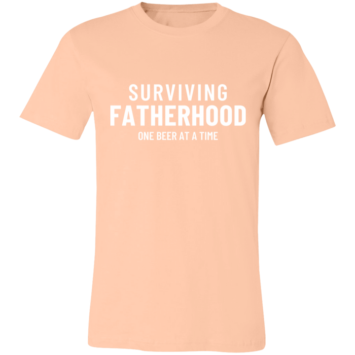 Surviving Fatherhood One Beer At A Time graphic t-shirt in Heather Peach