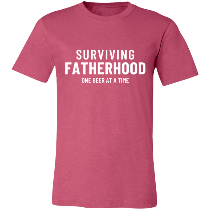 Surviving Fatherhood One Beer At A Time graphic t-shirt in Heather Raspberry