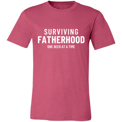 Surviving Fatherhood One Beer At A Time graphic t-shirt in Heather Raspberry