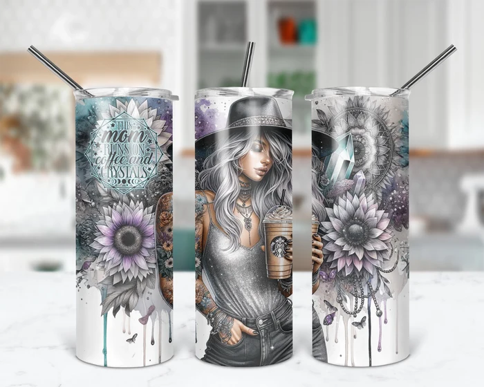 This Mom Runs on Coffee & Crystals | 20 oz Tumbler